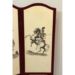 Napoleonic Screen, Fornasetti Style, Red Velvet & Print, French, circa 1940