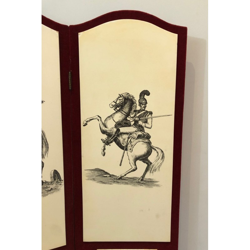 Paravent Napoléonien Fornasetti, Velours Rouge Imprimé, Travail Français, vers 1940