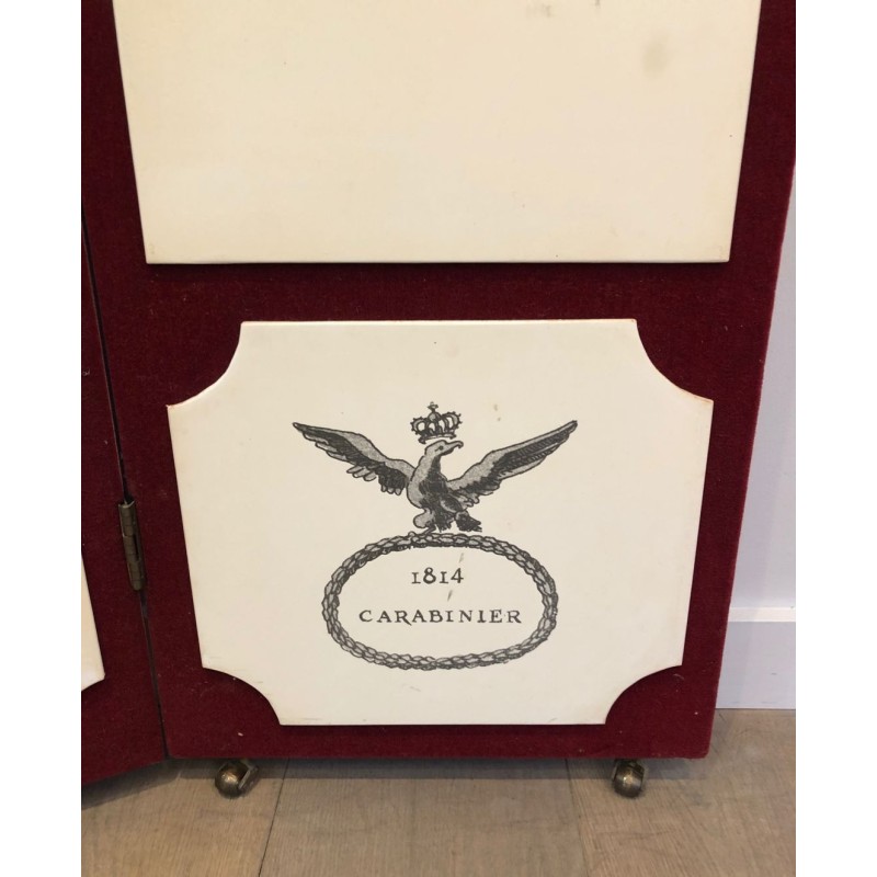 Napoleonic Screen, Fornasetti Style, Red Velvet & Print, French, circa 1940