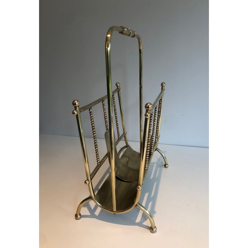 Neoclassical Brass Magazine Rack, French Grand-Luxe Style, circa 1970