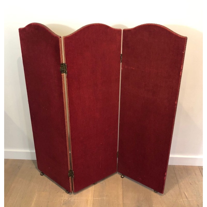 Napoleonic Screen, Fornasetti Style, Red Velvet & Print, French, circa 1940