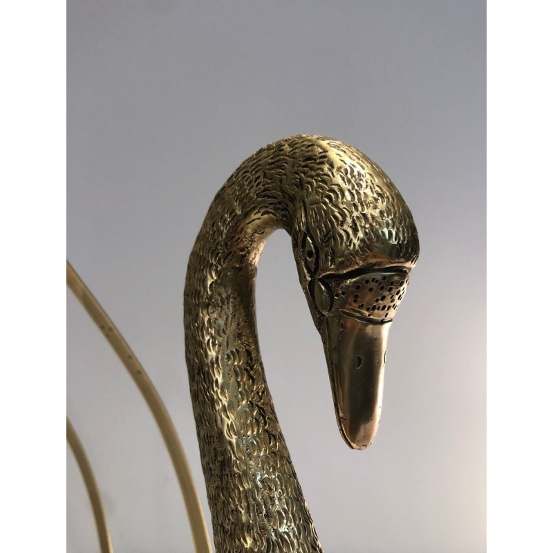 Swan Brass Magazine Rack, Neoclassical, Italian, Jansen Style, circa 1940