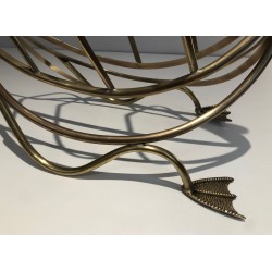 Swan Brass Magazine Rack, Neoclassical, Italian, Jansen Style, circa 1940