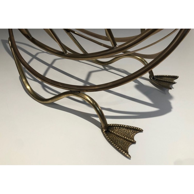 Swan Brass Magazine Rack, Neoclassical, Italian, Jansen Style, circa 1940