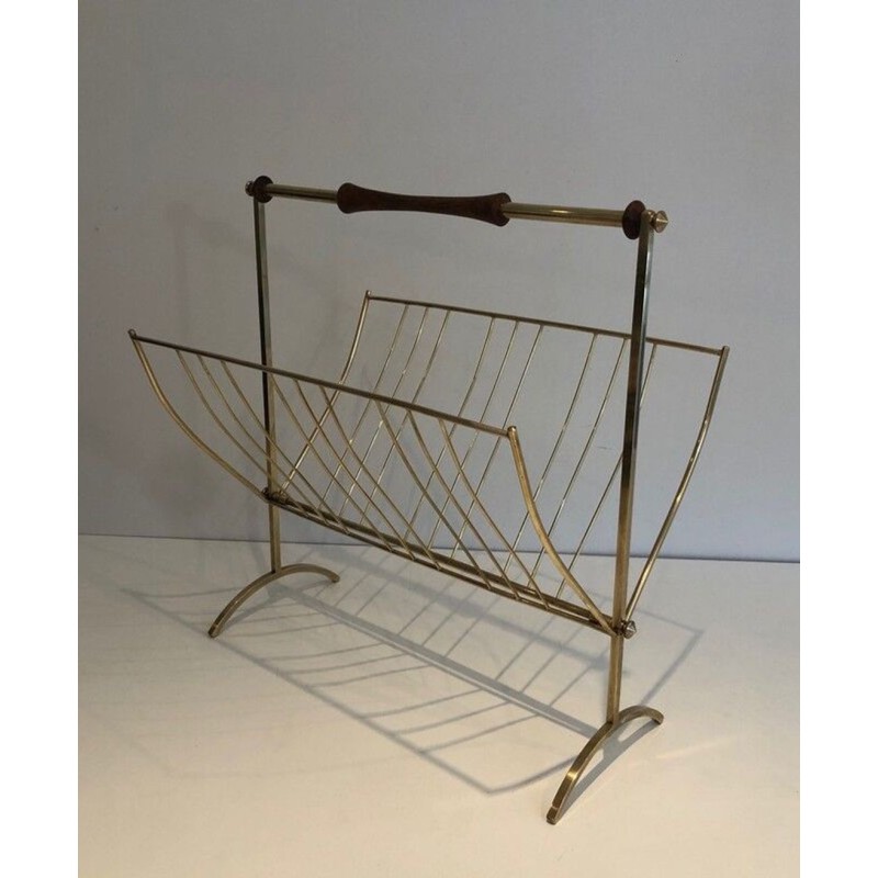 Brass & Wood Folding Magazine Rack, Cesare Lacca Style, Italian, circa 1960