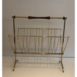 Brass & Wood Folding Magazine Rack, Cesare Lacca Style, Italian, circa 1960