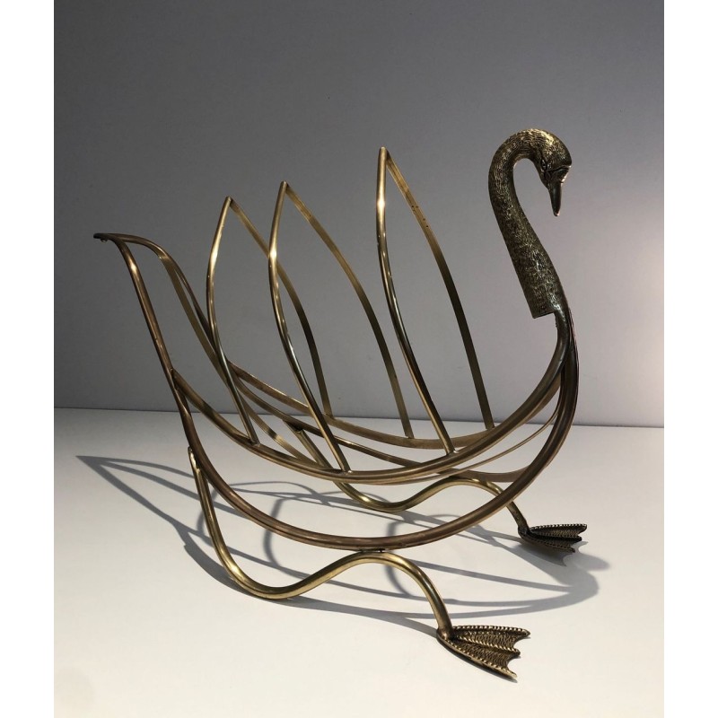 Porte-Revues Cygne en Laiton, Néo-classique, Travail Italien, Goût Jansen, vers 1940