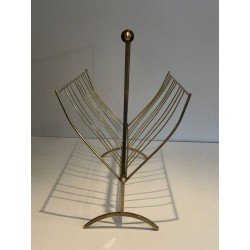 Brass & Wood Folding Magazine Rack, Cesare Lacca Style, Italian, circa 1960