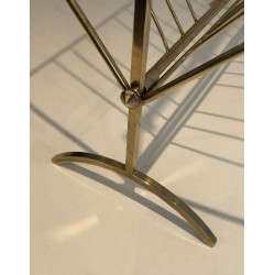 Porte-Revues Pliant Laiton et Bois, Goût Cesare Lacca, Travail Italien, vers 1960