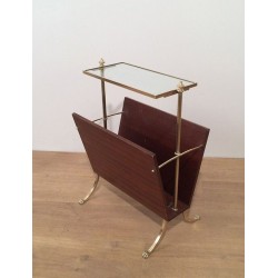 Porte-Revues Acajou et Laiton Pieds Griffes, Maison Jansen, Travail Français, vers 1940
