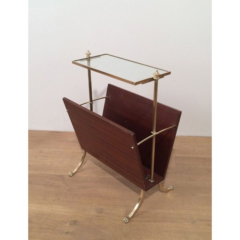 Porte-Revues Acajou et Laiton Pieds Griffes, Maison Jansen, Travail Français, vers 1940