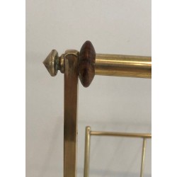 Brass & Wood Folding Magazine Rack, Cesare Lacca Style, Italian, circa 1960