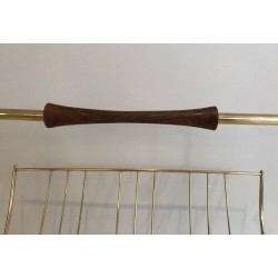 Brass & Wood Folding Magazine Rack, Cesare Lacca Style, Italian, circa 1960