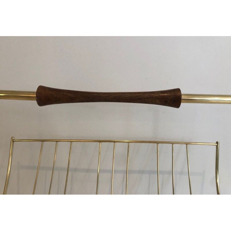 Brass & Wood Folding Magazine Rack, Cesare Lacca Style, Italian, circa 1960