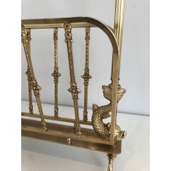 Brass Magazine Rack with Dolphin Heads, Maison Jansen, French, circa 1940