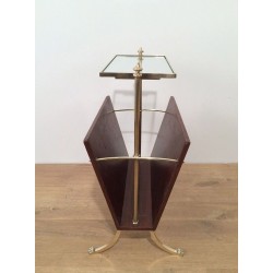 Porte-Revues Acajou et Laiton Pieds Griffes, Maison Jansen, Travail Français, vers 1940