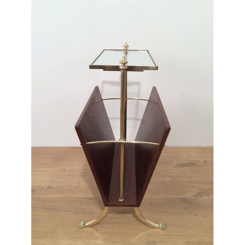 Porte-Revues Acajou et Laiton Pieds Griffes, Maison Jansen, Travail Français, vers 1940