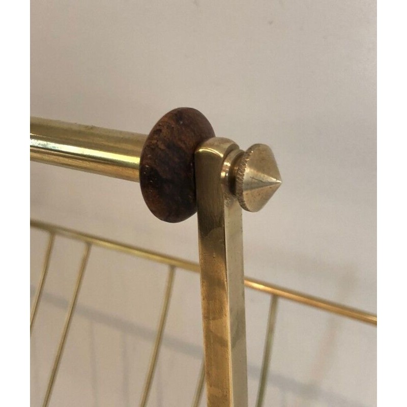 Brass & Wood Folding Magazine Rack, Cesare Lacca Style, Italian, circa 1960
