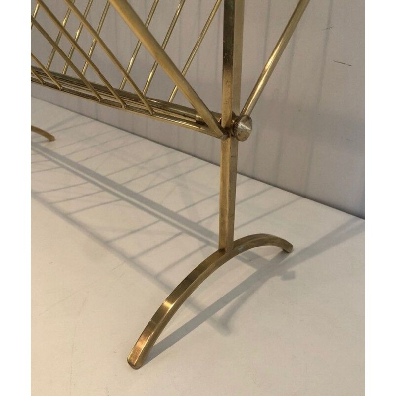 Porte-Revues Pliant Laiton et Bois, Goût Cesare Lacca, Travail Italien, vers 1960