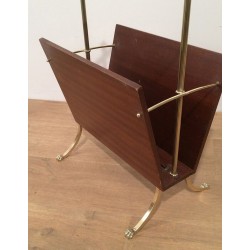 Porte-Revues Acajou et Laiton Pieds Griffes, Maison Jansen, Travail Français, vers 1940