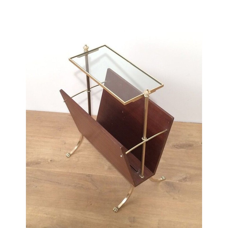 Mahogany & Brass Magazine Rack with Claw Feet, Maison Jansen, French, circa 1940