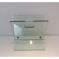Porte-Revues Verre et Acier Brossé, Goût François Arnal, Travail Français, vers 1970