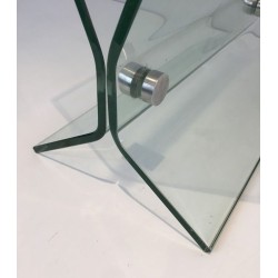 Glass & Brushed Steel Magazine Rack, François Arnal Style, French, circa 1970