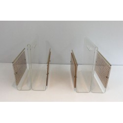 Paire Porte-Revues Plexiglass Laiton Cannage Style Dior-Crespi Français 1970