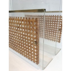 Pair Lucite Brass Cane Magazine Racks Dior-Crespi Style French 1970