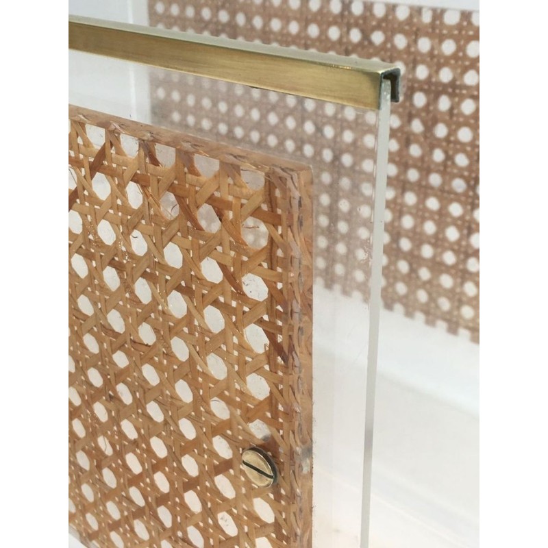 Pair Lucite Brass Cane Magazine Racks Dior-Crespi Style French 1970