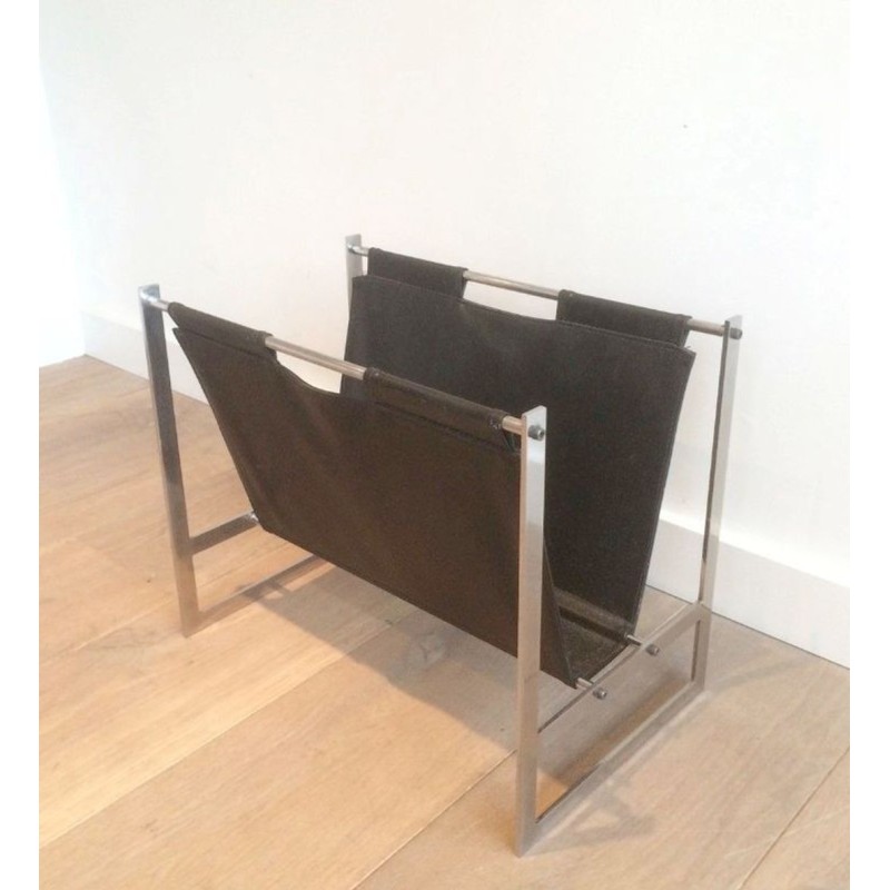 Porte-Revues Acier Brossé Cuir Style Poul Kjærholm Danois 1970