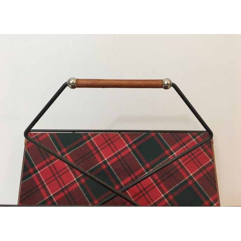 Porte-Revues Métal Laqué Noir Cuir Tissu Carreaux Français 1950