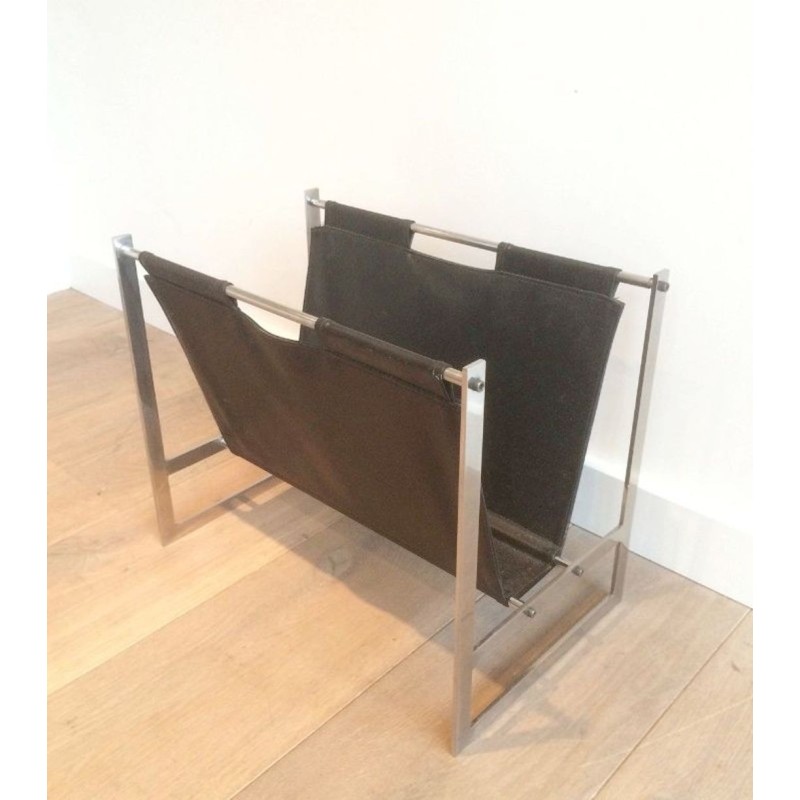 Porte-Revues Acier Brossé Cuir Style Poul Kjærholm Danois 1970