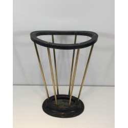 Porte-Parapluies Bois Noirci Laiton Jacques Adnet Français 1950