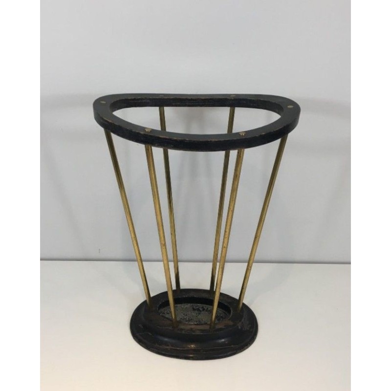 Porte-Parapluies Bois Noirci Laiton Jacques Adnet Français 1950