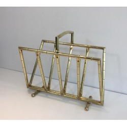 Faux-Bamboo Brass Magazine Rack French 1970