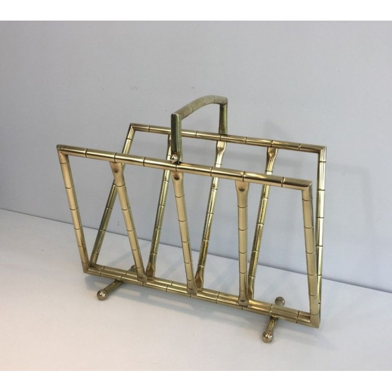 Faux-Bamboo Brass Magazine Rack French 1970