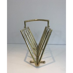 Faux-Bamboo Brass Magazine Rack French 1970