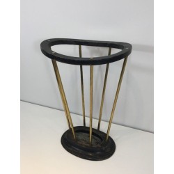 Porte-Parapluies Bois Noirci Laiton Jacques Adnet Français 1950