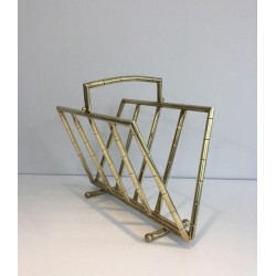 Faux-Bamboo Brass Magazine Rack French 1970