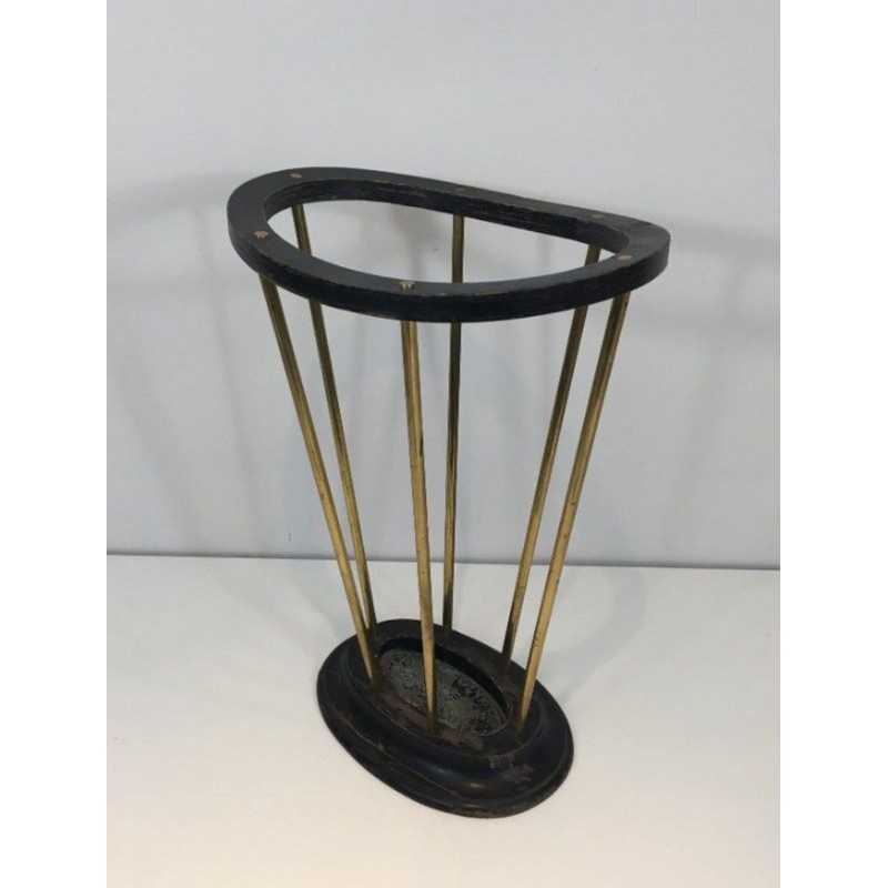 Porte-Parapluies Bois Noirci Laiton Jacques Adnet Français 1950
