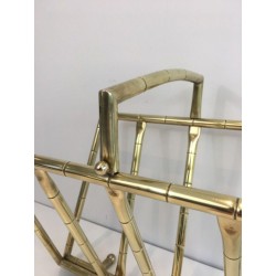 Faux-Bamboo Brass Magazine Rack French 1970