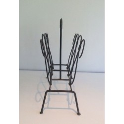 Porte-Revues Métal Laqué Noir Cuir Jacques Adnet Français 1950