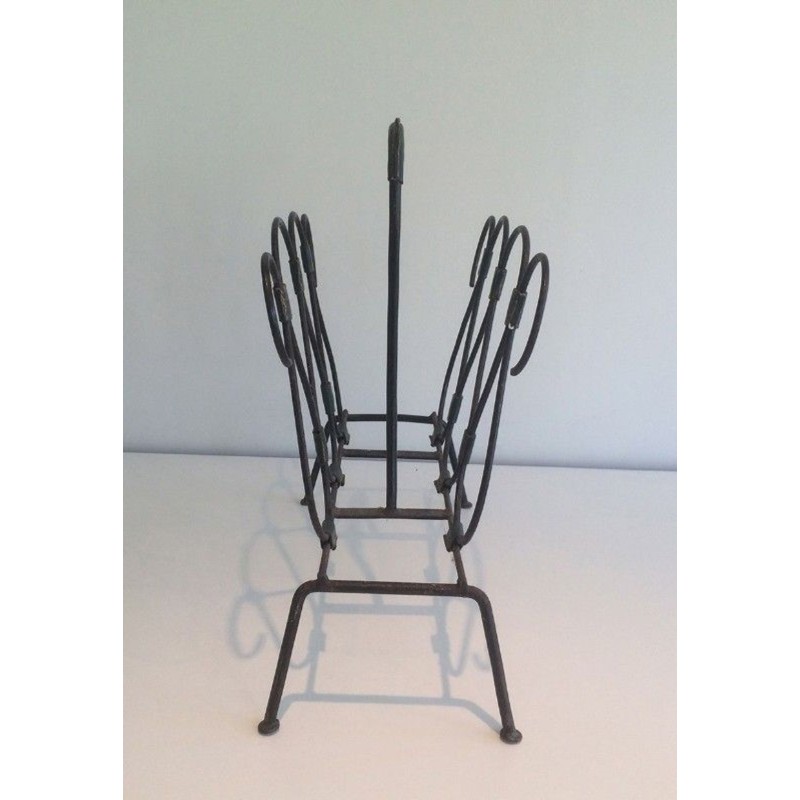 Black Lacquered Metal Leather Magazine Rack Jacques Adnet French 1950
