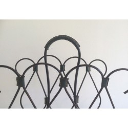 Black Lacquered Metal Leather Magazine Rack Jacques Adnet French 1950