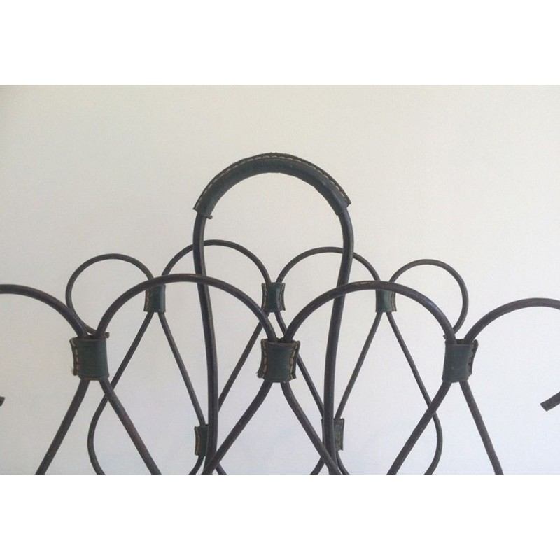 Black Lacquered Metal Leather Magazine Rack Jacques Adnet French 1950
