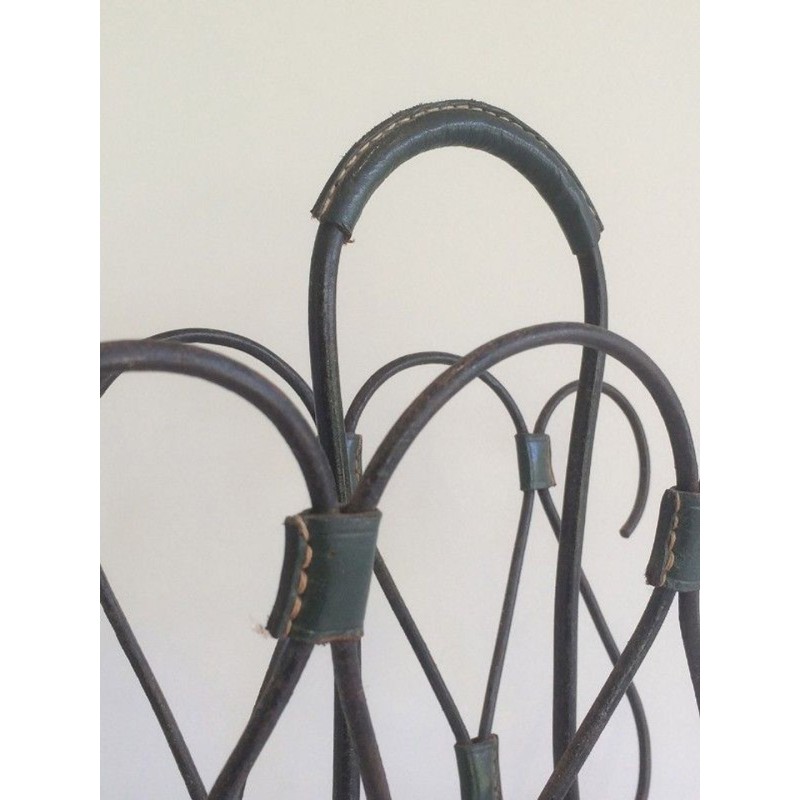 Porte-Revues Métal Laqué Noir Cuir Jacques Adnet Français 1950