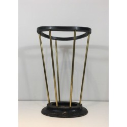 Ebonised Wood Brass Umbrella Stand Jacques Adnet French 1950