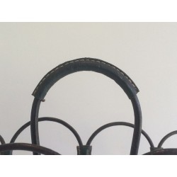 Porte-Revues Métal Laqué Noir Cuir Jacques Adnet Français 1950