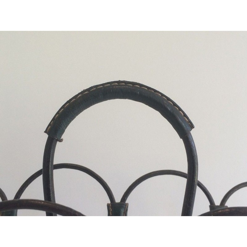 Black Lacquered Metal Leather Magazine Rack Jacques Adnet French 1950